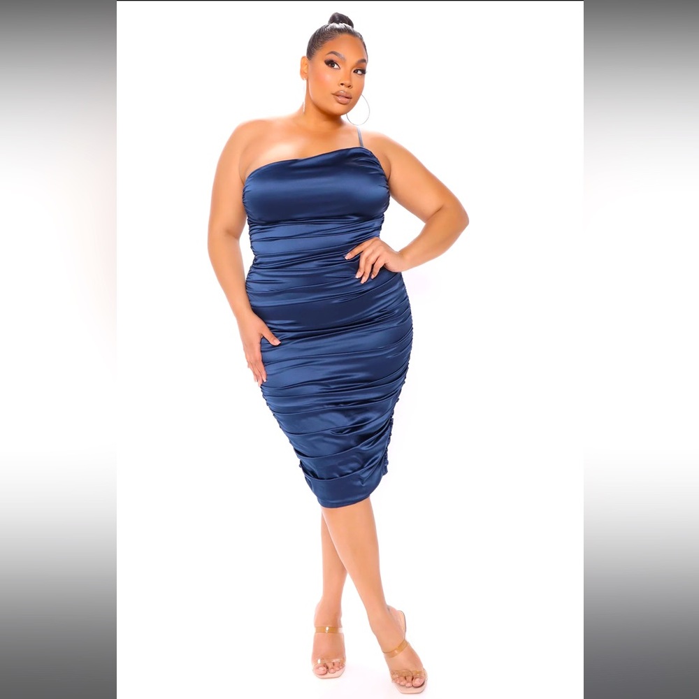 Fashion Nova - Like A Lady Satin Midi Dress - Navy 1X